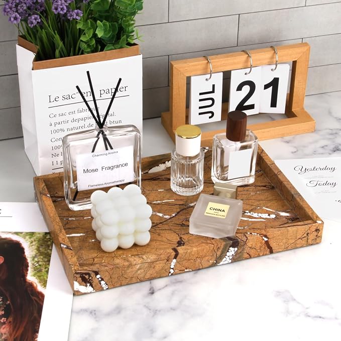 Marble Bathroom Vanity Tray, Natural Luxury Vanity Home Kitchen Bathroom Table - Image 2
