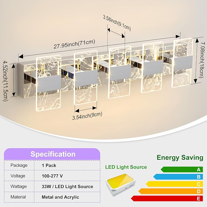 Modern LED Bathroom Light Fixtures Dimmable 5-Light Chrome Vanity Light - Image 5