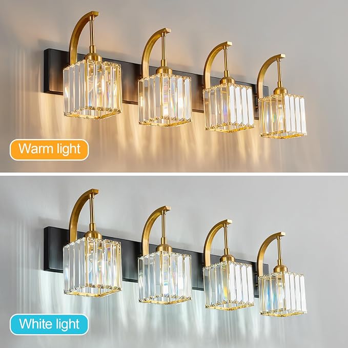 Crystal Vanity Lights 4-Light Black Gold Bathroom Vanity Lights Modern Crystal - Image 2