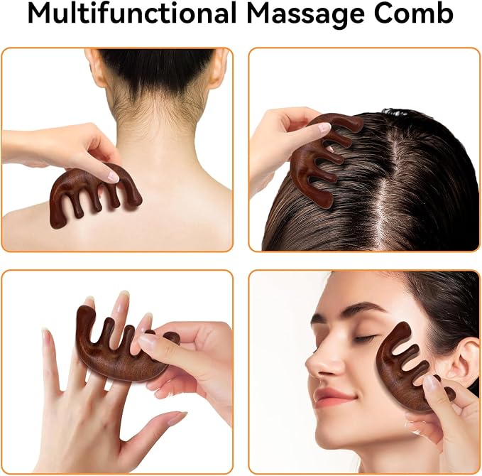 2 Pack Wooden Scalp Massage Tool, Sandalwood Manual Scalp Massager Wood Comb - Image 5