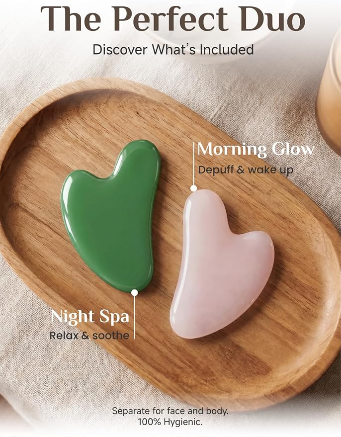 Rena Chris 2PCS Gua Sha Facial Tools: Jade Stone Guasha Tool - Image 2