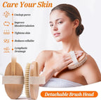 Wood Body Brush Set, 19.3’’ Long Handle Bath Body Back Scrubber Soft & Stiff - Image 4