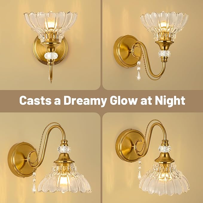 1 Piece Vintage Wall Sconce, 1-Light Brushed Gold Finish Wall Sconce - Image 3