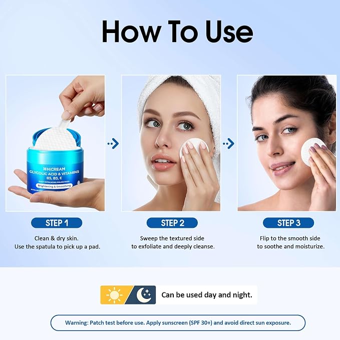 Hicream Glycolic Acid Pads, Dual-Textured Facial Exfoliating Toner - Image 7