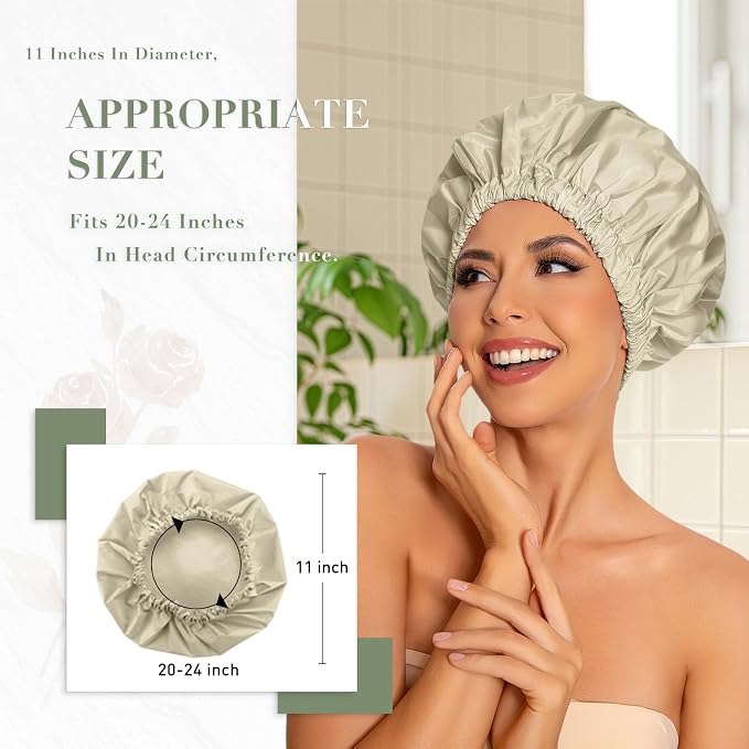 Reusable Shower Cap for Women, Large Waterproof Shower Bonnet - Image 3