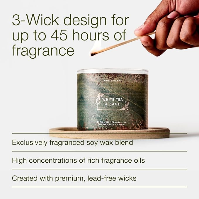 Bath & Body Works White Tea & Sage 3-Wick Candle - Image 4