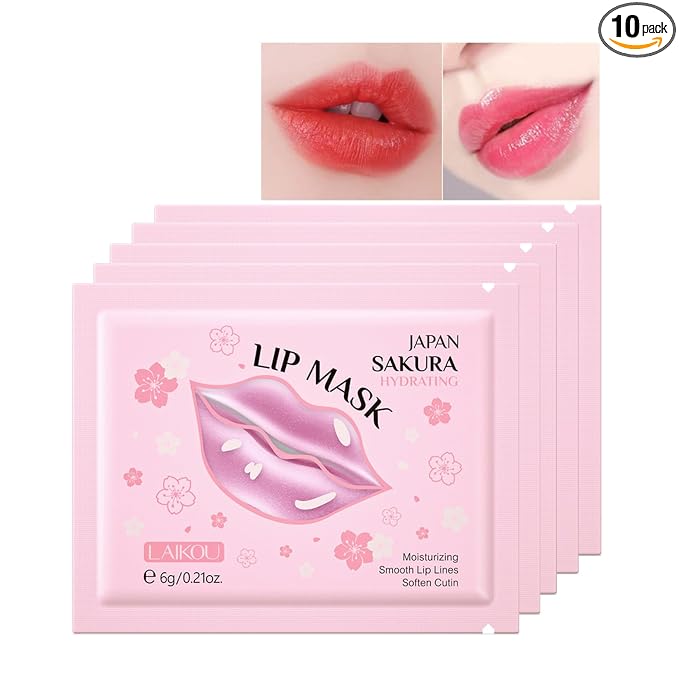 AKARY Sakura 10 Pieces Hydrating Lip Mask, Lip Sleep Mask Collagen Crystal Lip by AKARY