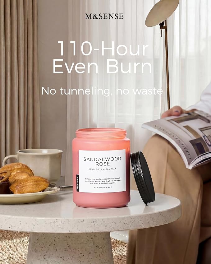 M&SENSE Sandalwood Rose Scented Candle 19.4oz 110 Hours Long Lasting Burn - Image 6