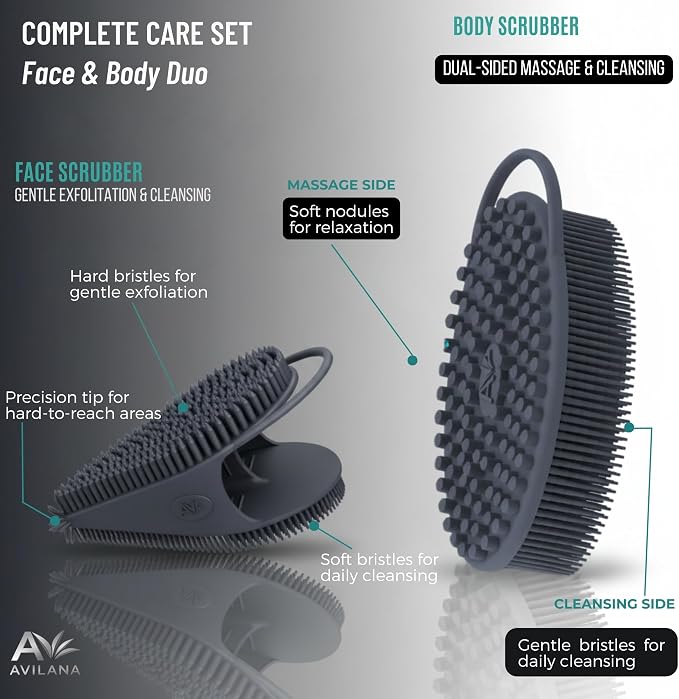Avilana Premium Body Scrubber and Face Brush Set - Image 4