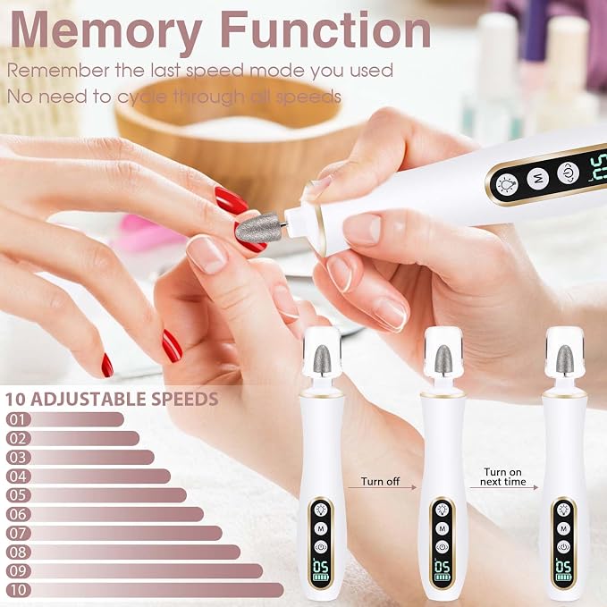 Hoxida Cordless Electric Nail Drill: 10-Speed Professional Nail File - Image 5