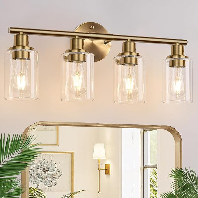 Zarbitta 4-Light Bathroom Light Fixtures, Brushed Brass Modern Vanity Lights by Zarbitta