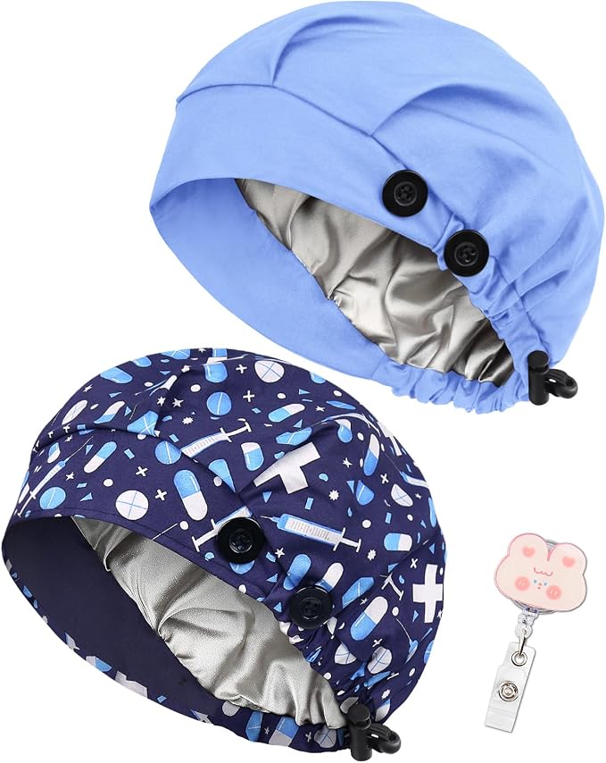 2 Pack Satin Lined Bouffant Scrub Caps by Yuest