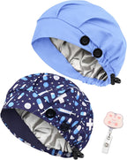 2 Pack Satin Lined Bouffant Scrub Caps by Yuest