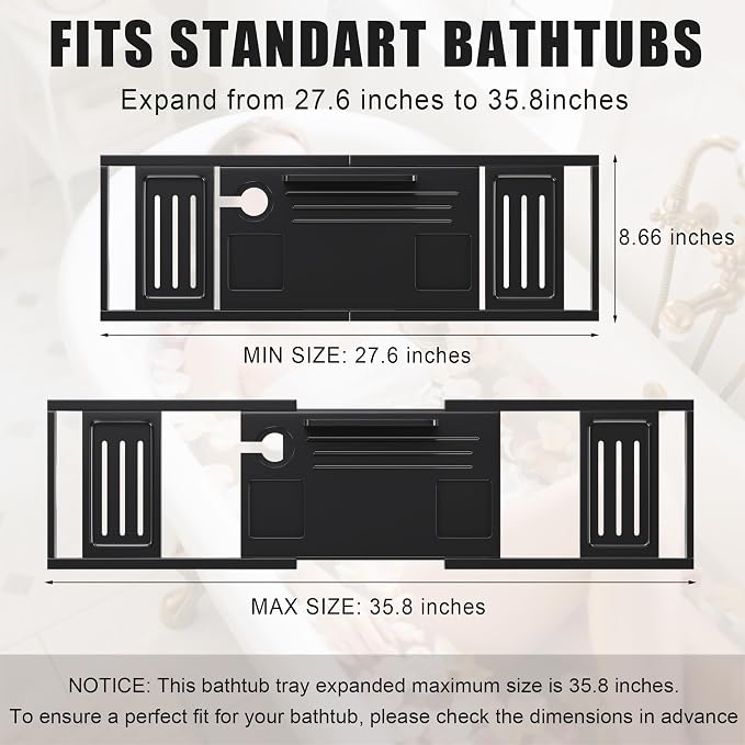 Bathtub Tray Caddy, Premium Bamboo Expandable Bath Tub Trays Table, Foldable - Image 3