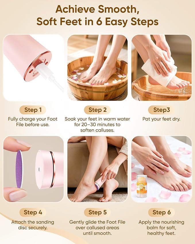 Electric Foot Callus Remover, 3-Speed Rechargeable Cordless Electronic Foot File - Image 8