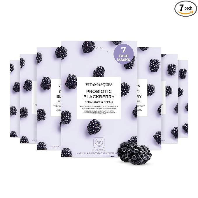Vitamasques Probiotic Blackberry Face Sheet Mask 7 Pack by Vitamasques