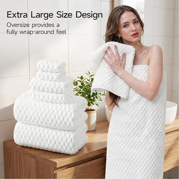 REDKISS White Microfiber Towels Set of 6-35x70 Inches Oversized Bath Sheets - Image 7