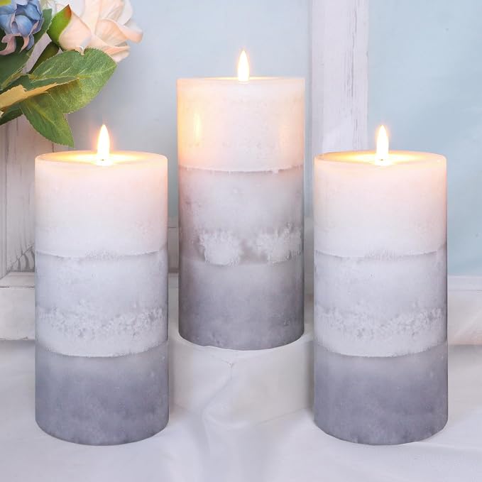 Set of 3 Scented Candles 3" x 6" Creamy Coconut Scented Hand Poured Grey White - Image 5