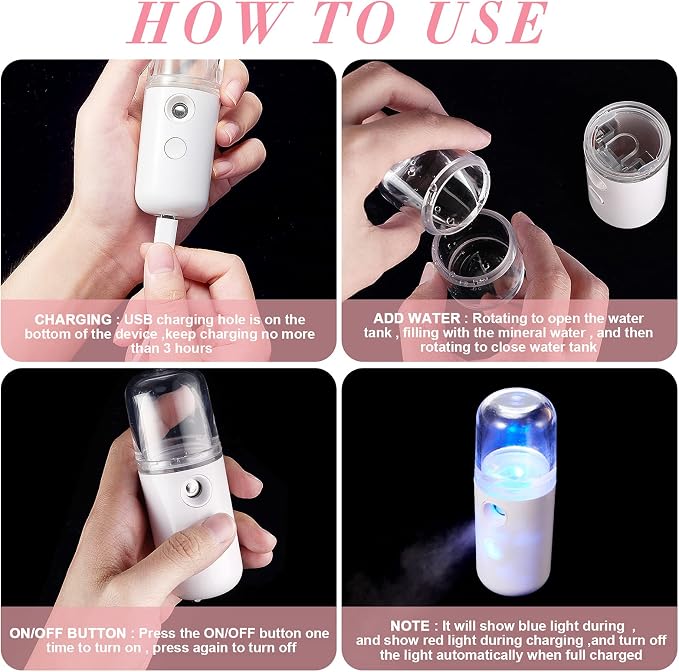 Honoson 2 Pack Nano Facial Mister Spray Bottle Handheld Humidifier Portable - Image 3