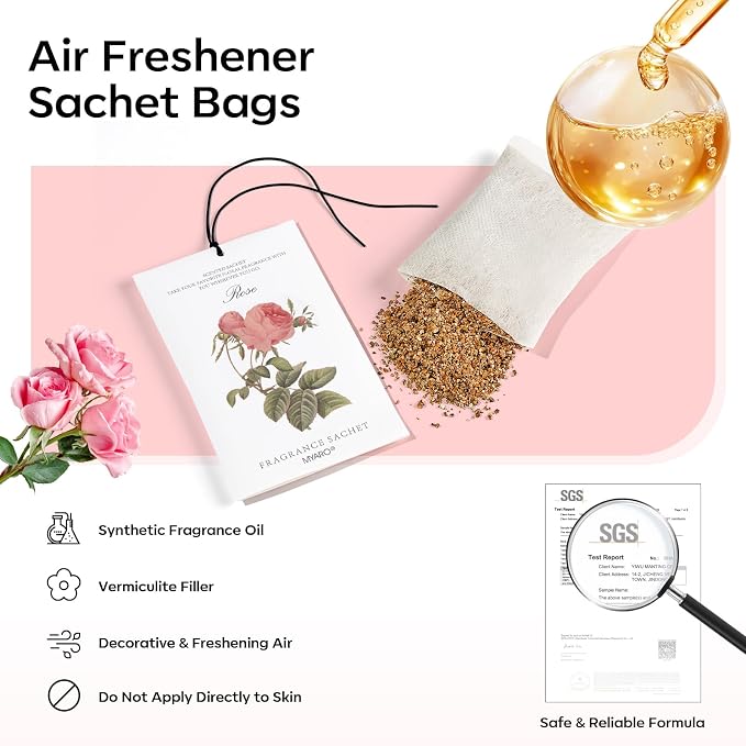 MYARO 12 Pcs Rose Scented Sachets Long Lasting Room Air Freshener Odor - Image 4