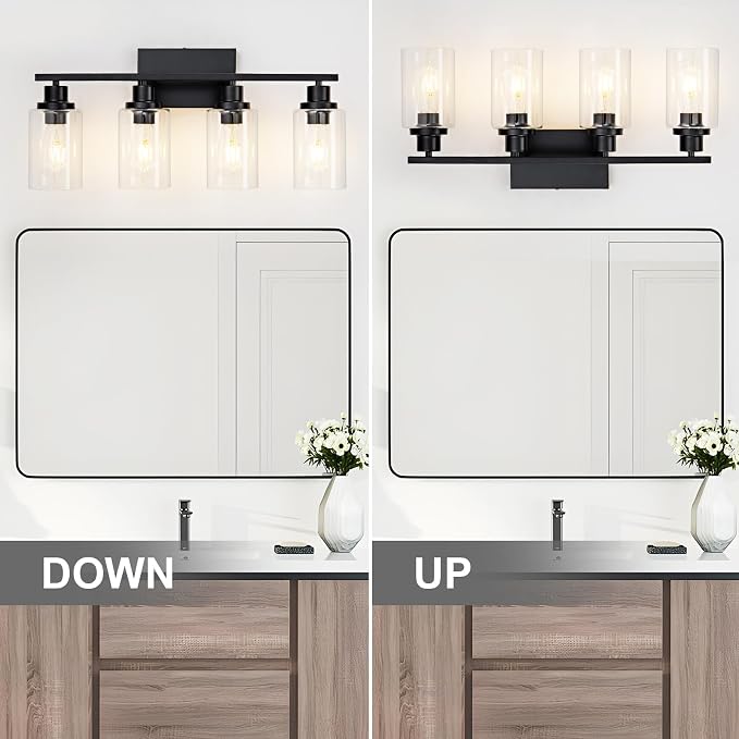 4 Light Black Bathroom Vanity Light Fixture Over Mirror Modern Farmhouse Wall - Image 6