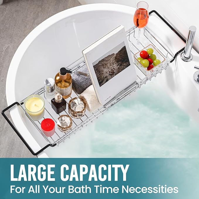 TAILI Bathtub Tray Table for Luxury Bath, Expandable Extra Wide Bthtub Caddy - Image 7