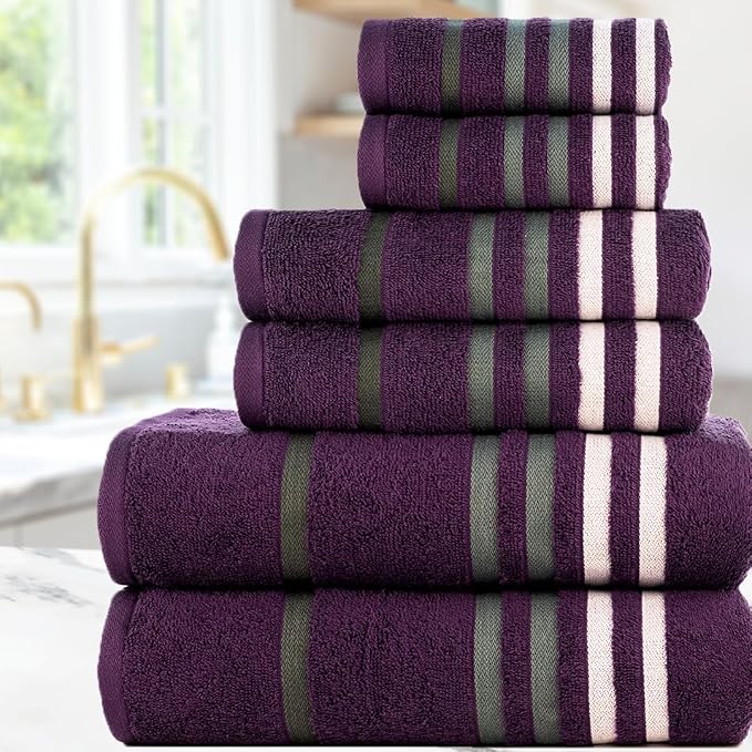 CASA COPENHAGEN Exotic 6Pcs 100% Egyptian Cotton Designer Towels Gift Set- Dark - Image 2