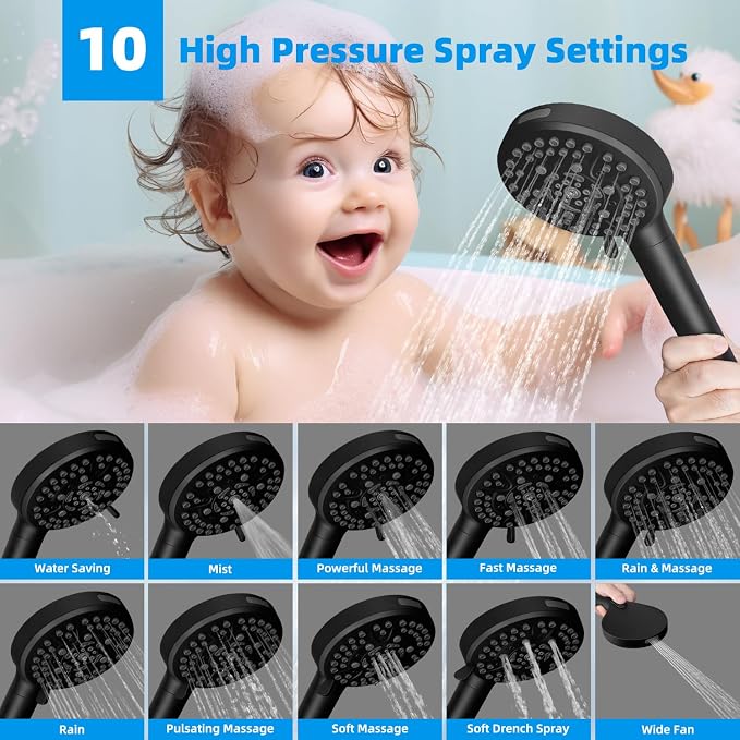 Hibbent All Metal 12'' Dual Filtered Rainfall Shower Head Combo, High Pressure - Image 2