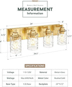 4-Light Bathroom Light Fixtures, 24.5 Inch Brushed Gold Vanity Lights - Image 2