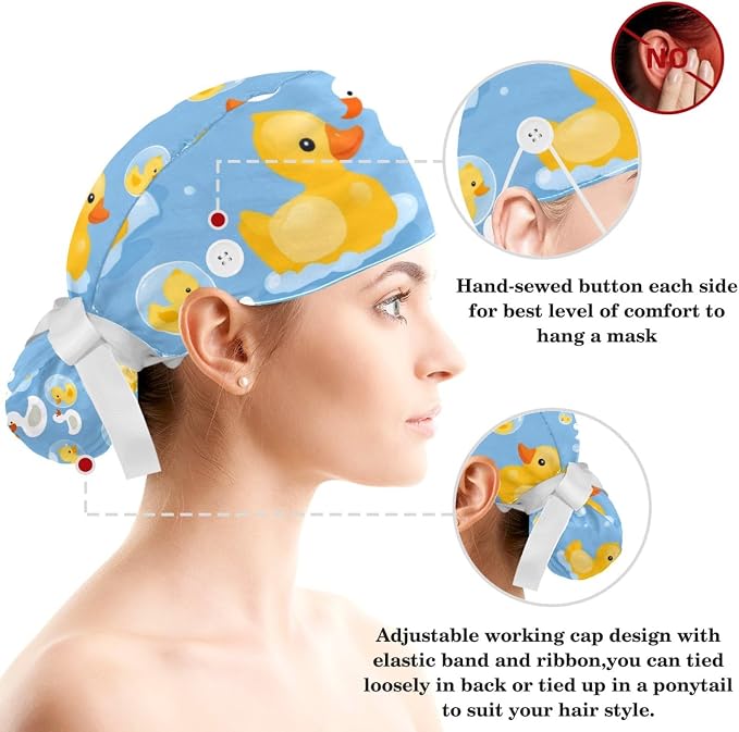 Scrub Cap with Hair Scrunchy, Ponytail Holder Surgical Cap - Image 3