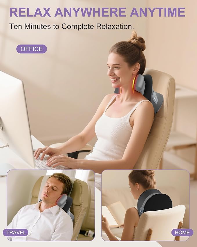 Shiatsu Neck Massager with Heat, Cordless Portable Cervical Traction Device - Image 6