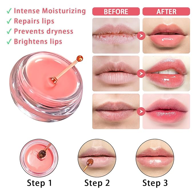 3 PCS Bee Lip Balm Honey Pot, Watermelon & Cherry & Strawberry Lip Mask - Image 4