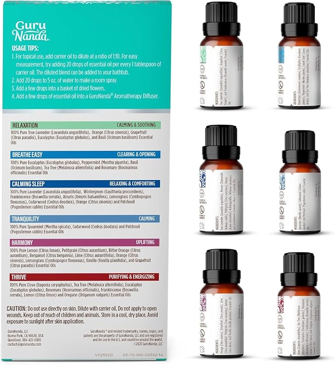 GuruNanda Essential Oil Blends – 6 Pack, Breathe Easy, Tranquility, Relaxation - Image 11