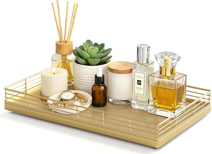 Large Bathroom Vanity Tray – 13" x 8" Oak Decorative Wooden Tray by Focusonit