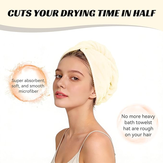 Microfiber Hair Towel Wrap for Women, Soft Lightweight Quick Dry Turban - Image 5