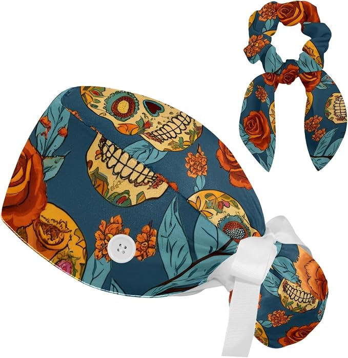 Scrub Cap with Hair Scrunchy, Ponytail Holder Surgical Cap by FVQL