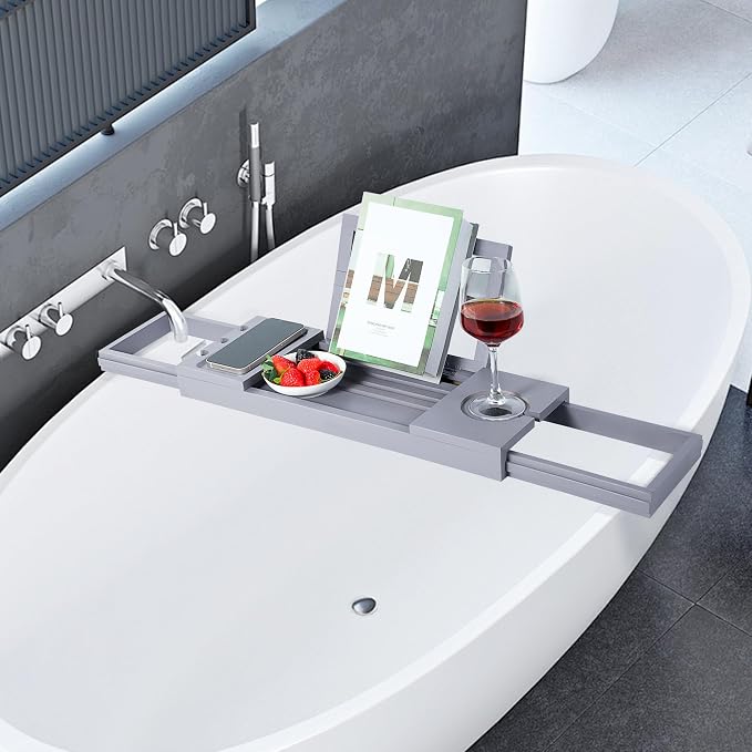 Utoplike Bathtub Tray Caddy Bamboo, Bathroom Organizer - Image 6