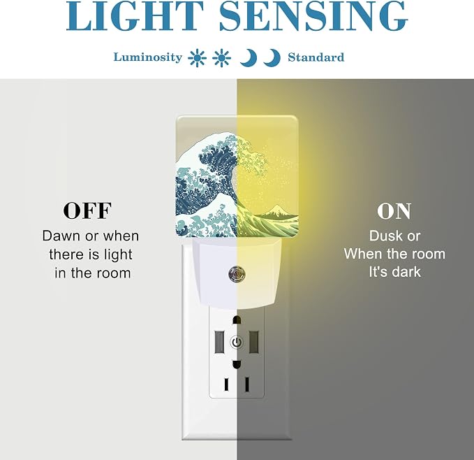 Plug in Night Lights Japanese Great Wave Nightlight Plug Into Wall Dusk to Dawn - Image 2