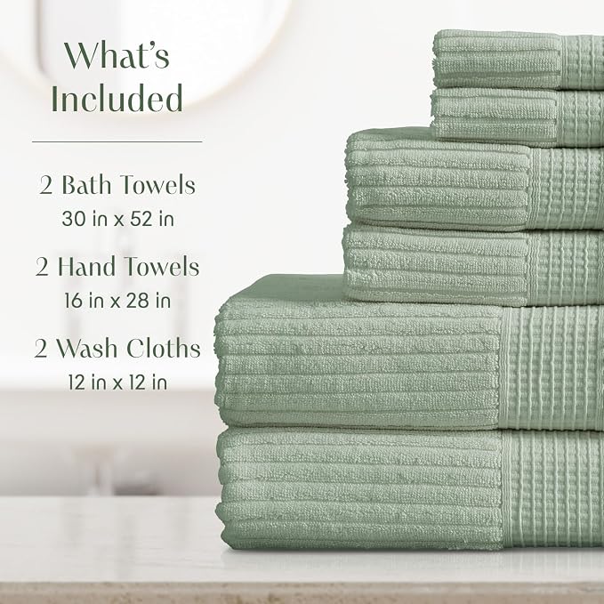 Springtree Home 100% Cotton Bath Towel Set | 6 Piece Set | Absorbent & - Image 2