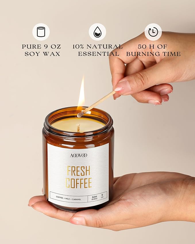 AOOVOO Fresh Coffee Candles - 9 oz Scented Candles - Image 3