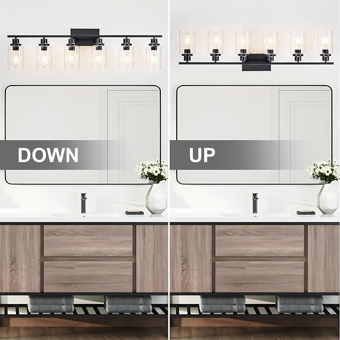 6 Light Bathroom Light Fixtures Black Vanity Light Over Mirror Modern Farmhouse - Image 6
