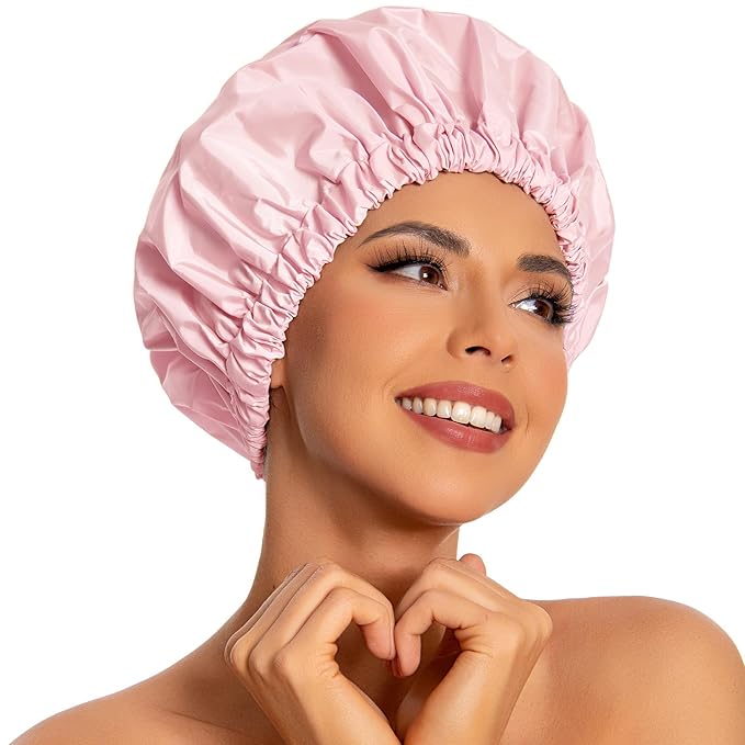 Reusable Shower Cap for Women, Large Waterproof Shower Bonnet Washable Elastic by Edoneery