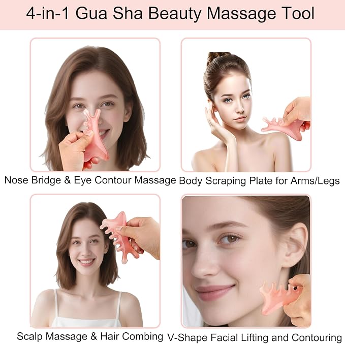 Gua Sha Facial Tools, 4 in 1 Resin Head Massager Scalp Comb - Image 3