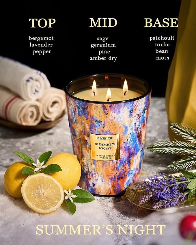 M&SENSE Summer Night Scented Soy Large Candle, 3-Wick 35oz 150 Hours Non-Toxic - Image 3
