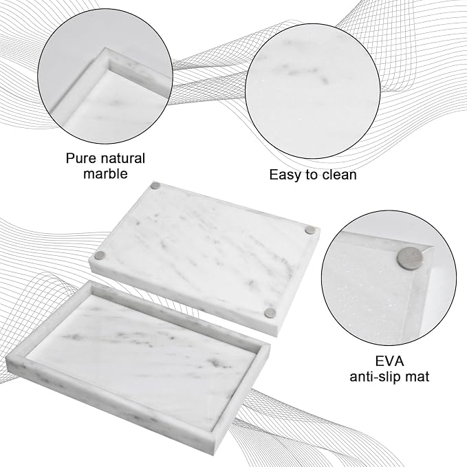 Pure Natural Marble Tray for Bathroom, Sink. Cosmetics, toiletries, etc. can be - Image 3