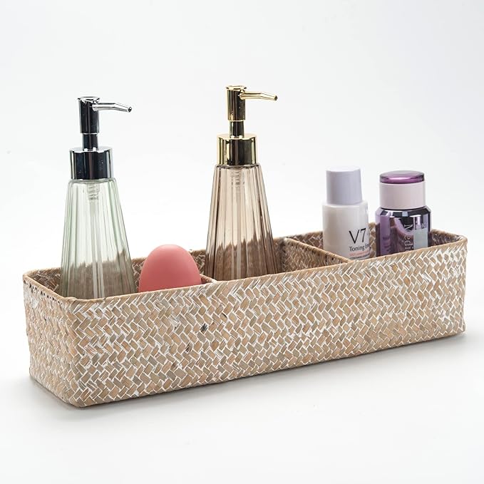 Seagrass Storage Basket 3 Sections Woven Shelf Baskets by DECRAFTS