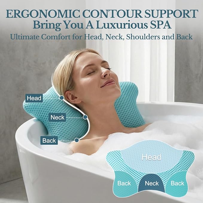 Non Slip Bath Pillow, Luxury Spa Bathtub Head & Neck Rest Support, Permeable - Image 3