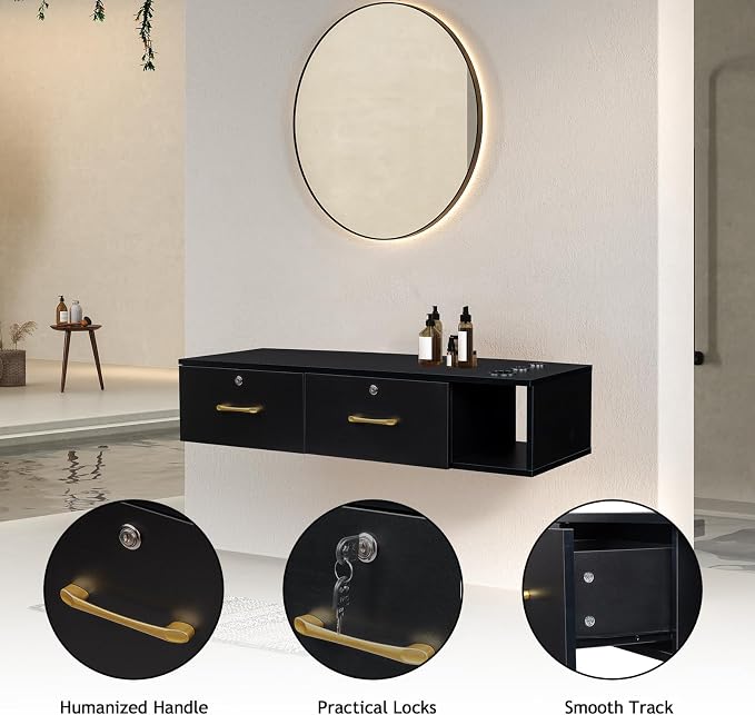 Wall Mount Styling Station for Hair Stylist, Wooden Hair Salon Station Storage - Image 5