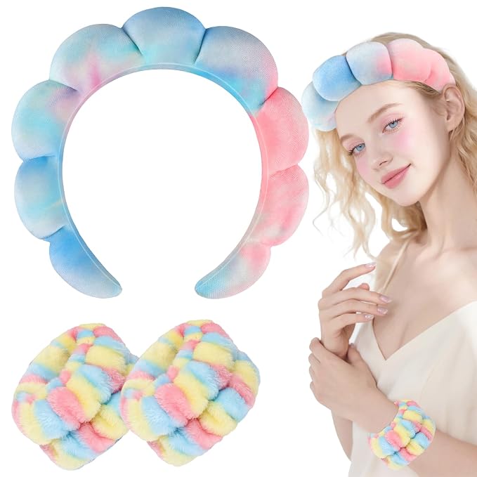 Zkptops Spa Headband for Washing Face Wristband Set Sponge Makeup Skincare - Image 7