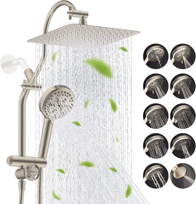Hibbent cUPC Certified All Metal 10" Rainfall Showerhead Combo, High Pressure by Hibbent